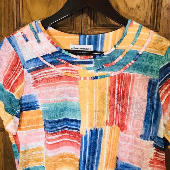 Alfred Dunner Women's PL Multicolor Knit Short Sleeve Poly Blend Pullover Top - Picture 2 of 7